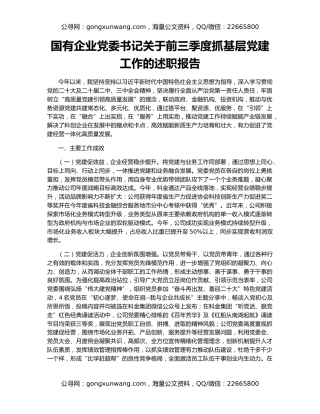 国有企业党委书记关于前三季度抓基层党建工作的述职报告