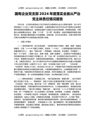 国有企业党支部2024年度落实全面从严治党主体责任情况报告