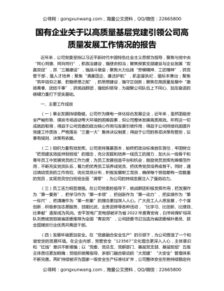 国有企业关于以高质量基层党建引领公司高质量发展工作情况的报告