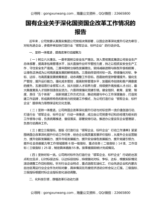 国有企业关于深化国资国企改革工作情况的报告