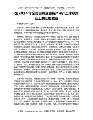 在2024年全县自然资源资产审计工作联席会上的汇报发言