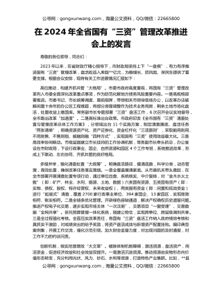 在2024年全省国有“三资”管理改革推进会上的发言