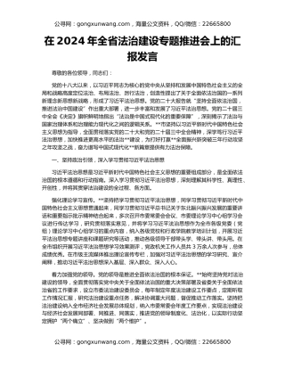 在2024年全省法治建设专题推进会上的汇报发言