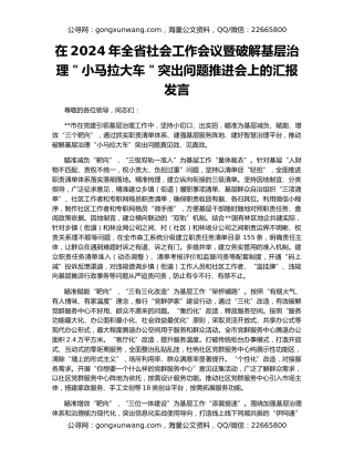 在2024年全省社会工作会议暨破解基层治理＂小马拉大车＂突出问题推进会上的汇报发言