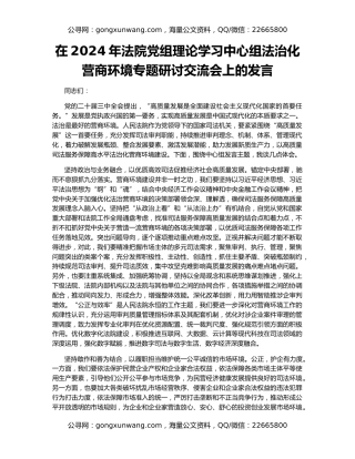 在2024年法院党组理论学习中心组法治化营商环境专题研讨交流会上的发言
