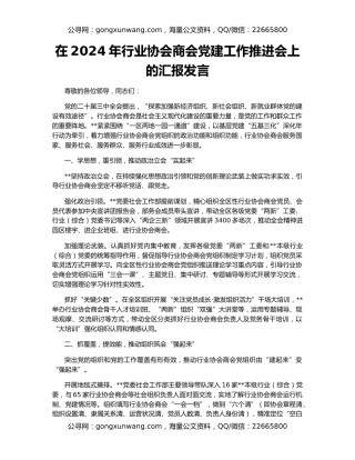 在2024年行业协会商会党建工作推进会上的汇报发言