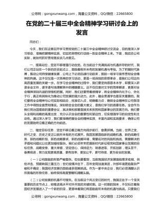 在党的二十届三中全会精神学习研讨会上的发言