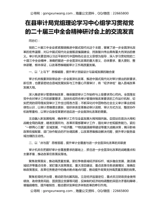 在县审计局党组理论学习中心组学习贯彻党的二十届三中全会精神研讨会上的交流发言