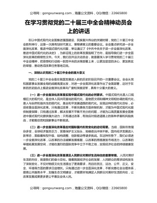在学习贯彻党的二十届三中全会精神动员会上的讲话