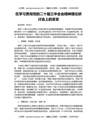 在学习贯彻党的二十届三中全会精神理论研讨会上的发言