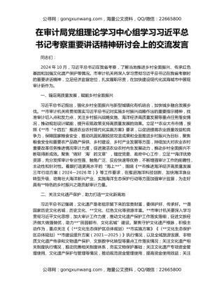 在审计局党组理论学习中心组学习习近平总书记考察重要讲话精神研讨会上的交流发言