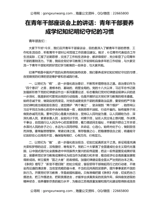 在青年干部座谈会上的讲话：青年干部要养成学纪知纪明纪守纪的习惯