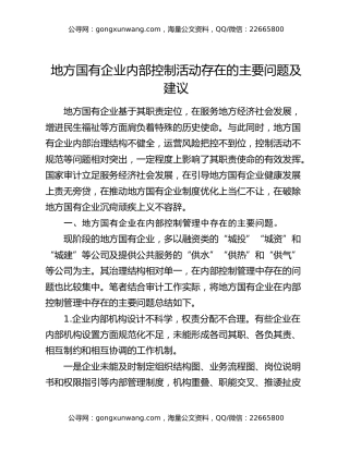 地方国有企业内部控制活动存在的主要问题及建议