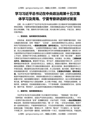 学习习近平总书记在中央政治局第十五次集体学习及青海、宁夏考察讲话研讨发言