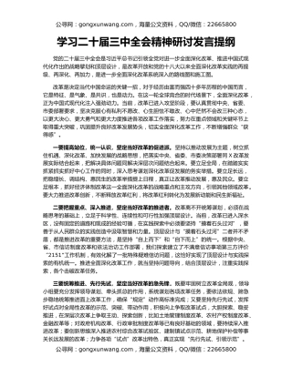 学习二十届三中全会精神研讨发言提纲