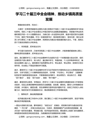 学习二十届三中全会精神，推动乡镇高质量发展