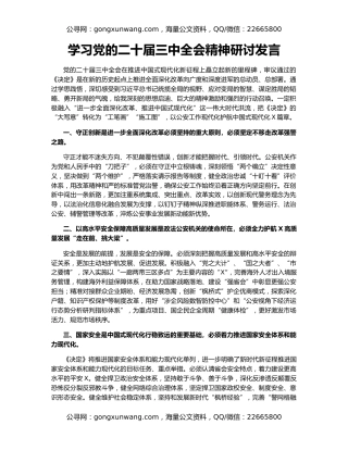 学习党的二十届三中全会精神研讨发言