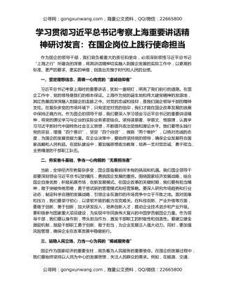 学习贯彻习近平总书记考察上海重要讲话精神研讨发言：在国企岗位上践行使命担当