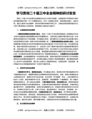 学习贯彻二十届三中全会精神的研讨发言