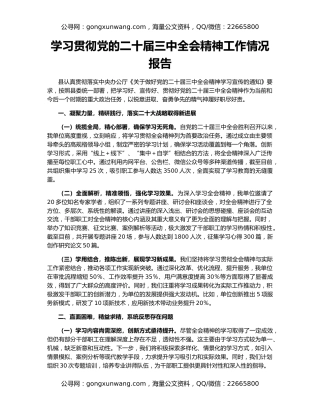 学习贯彻党的二十届三中全会精神工作情况报告
