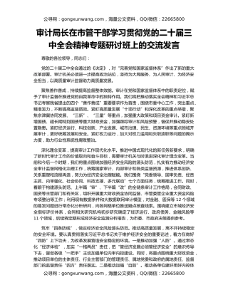 审计局长在市管干部学习贯彻党的二十届三中全会精神专题研讨班上的交流发言