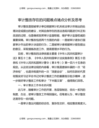 审计整改存在的问题难点堵点分析及思考