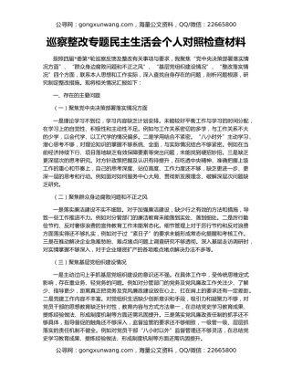 巡察整改专题民主生活会个人对照检查材料