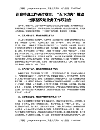 巡察整改工作研讨发言：“五下功夫”推动巡察整改与业务工作双融合