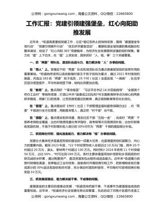 工作汇报：党建引领建强堡垒，红心向阳助推发展