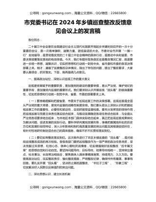 市党委书记在2024年乡镇巡查整改反馈意见会议上的发言稿