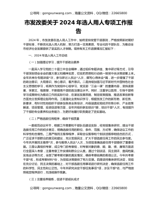市发改委关于2024年选人用人专项工作报告