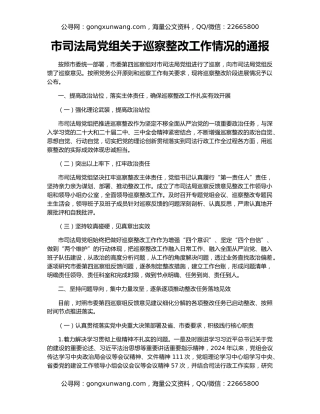 市司法局党组关于巡察整改工作情况的通报