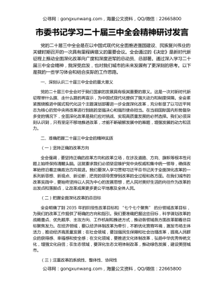 市委书记学习二十届三中全会精神研讨发言