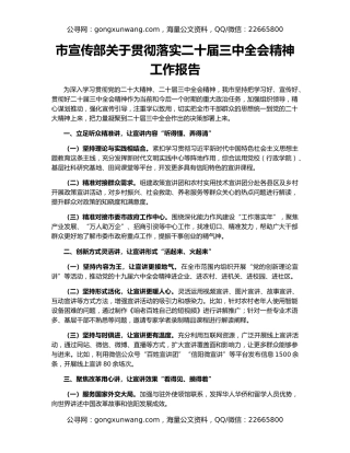 市宣传部关于贯彻落实二十届三中全会精神工作报告