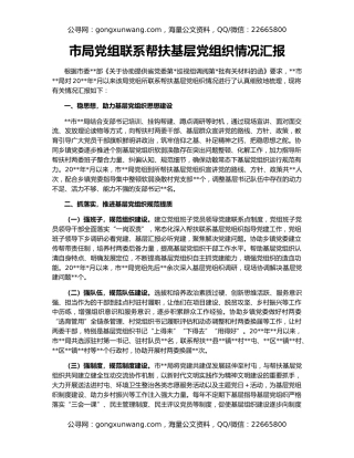 市局党组联系帮扶基层党组织情况汇报