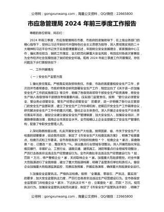 市应急管理局 2024 年前三季度工作报告