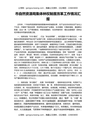 市自然资源局集体林权制度改革工作情况汇报