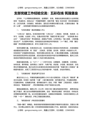 支部党建工作经验交流：五彩在线 筑强堡垒