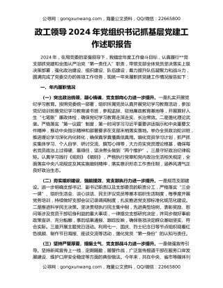 政工领导2024年党组织书记抓基层党建工作述职报告