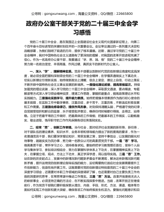政府办公室干部关于党的二十届三中全会学习感悟