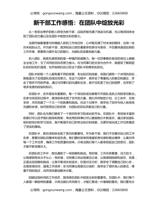 新干部工作感悟：在团队中绽放光彩