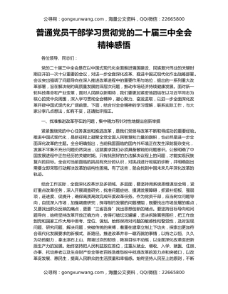 普通党员干部学习贯彻党的二十届三中全会精神感悟