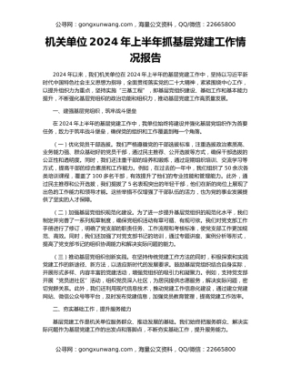 机关单位2024年上半年抓基层党建工作情况报告