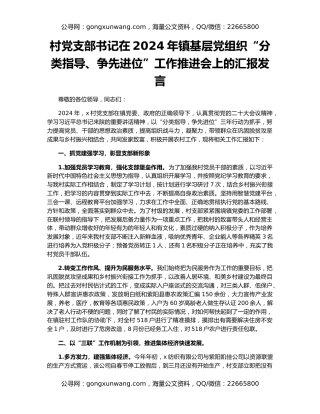 村党支部书记在2024年镇基层党组织“分类指导、争先进位”工作推进会上的汇报发言
