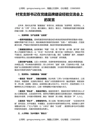 村党支部书记在党建品牌建设经验交流会上的发言