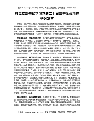 村党支部书记学习党的二十届三中全会精神研讨发言