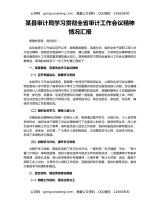 某县审计局学习贯彻全省审计工作会议精神情况汇报
