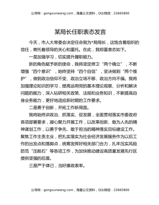 某局长任职表态发言