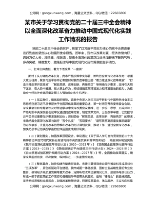某市关于学习贯彻党的二十届三中全会精神以全面深化改革奋力推动中国式现代化实践工作情况的报告