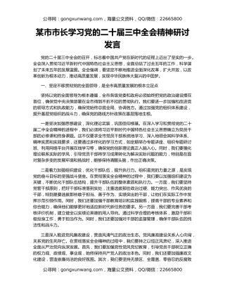 某市市长学习党的二十届三中全会精神研讨发言